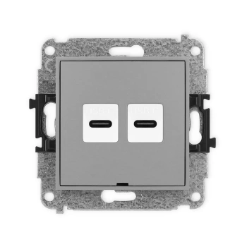Mechanizm gniazda podwójnego 2xUSB C-C, bez pola opisowego Karlik seria ICON 27IGUSBBO-8 kolor szary mat