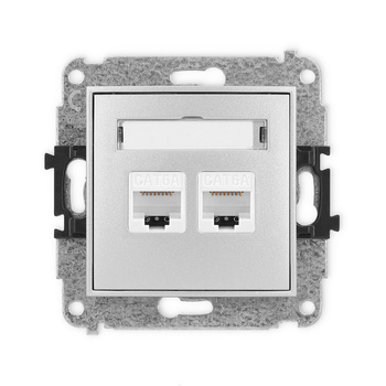 Mechanizm gniazda komputerowego podwójnego 2xRJ45, kat. 6A, 8-stykowy Karlik seria ICON 7IGK-8 kolor srebrny metalik