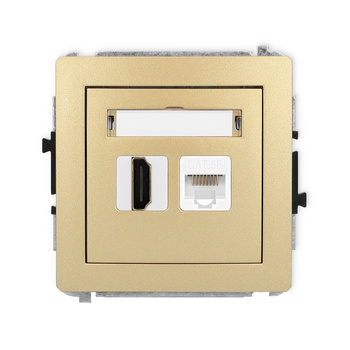 Mechanizm gniazda pojedynczego HDMI 2.0, 4K + gniazda komp. poj. 1xRJ45, kat. 5e, 8-stykowy Karlik seria DECO 29DGHK-45e kolor złoty