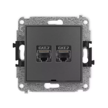 Mechanizm gniazda komputerowego podwójnego 2xRJ45, kat. 7, ekranowany, 8-stykowy, bez pola opisowego Karlik seria ICON 28IGKBO-10 kolor grafitowy mat