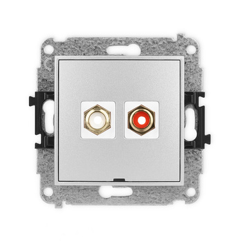 Mechanizm gniazda podwójnego RCA, bez pola opisowego typu cinch - biały i czerwony, pozłacany Karlik seria ICON 7IGRCABO-2 kolor srebrny metalik