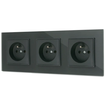 Trzy gniazda pojedyncze z ramką kwadratową efekt szkła seria ICON kolor grafitowy mat