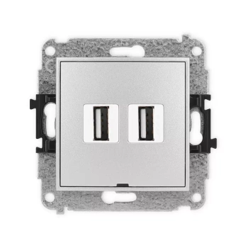 Mechanizm gniazda podwójnego 2xUSB A-A 2.0, bez pola opisowego Karlik seria MINI 7MGUSBBO-2 kolor srebrny metalik