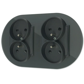 Dwa gniazda podwójne z ramką okrągłą efekt szkła seria ICON kolor grafitowy mat