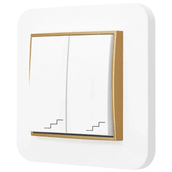 Włącznik schodowy podwójny z ramką zaokrągloną seria MINI kolor biały mat/złoty