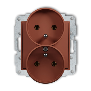 Mechanizm gniazda podwójnego do ramki z uziemieniem 2x2P+Z bez przesłon torów prądowych Karlik seria ICON 63IGPR-2z kolor terakota