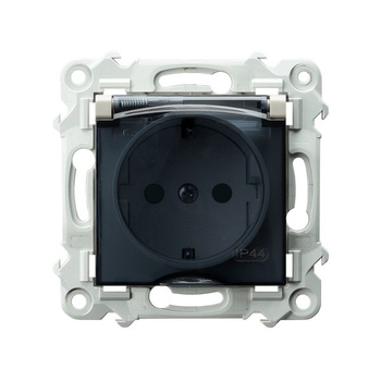 Gniazdo bryzgoszczelne z uziemieniem schuko IP-44 wieczko przezroczyste z przesłonami torów prądowych seria SZAFIR kolor Kaszmirowy beż symbol GPH-1ZSP/m/83/d