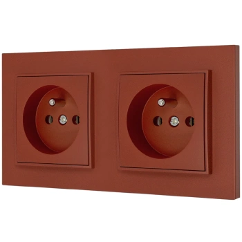 Dwa gniazda pojedyncze z ramką kwadratową seria MINI kolor terakota