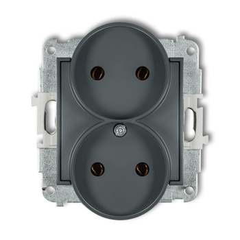 Mechanizm gniazda podwójnego do ramki bez uziemienia 2x2P bez przesłon torów prądowych Karlik seria ICON 28IGPR-2 kolor grafitowy mat