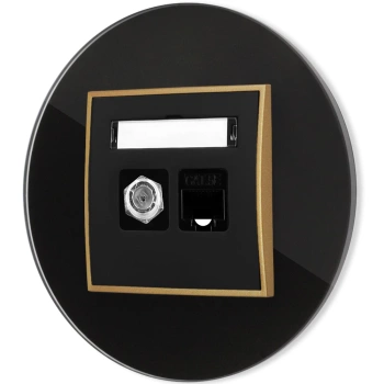 Gniazdo rj45/antenowe z ramką okrągłą efekt szkła seria ICON kolor czarny/złoty