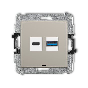 Mechanizm ładowarki USB podwójnej USB C + USB A, 20W max., bez pola opisowego Karlik seria MINI 60MCUSBBO-8 kolor taupe