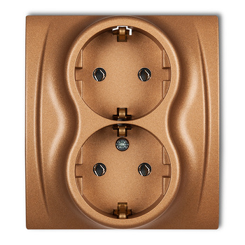 Gniazdo podwójne z uziemieniem SCHUKO 2x2P+Z bez przesłon torów prądowych Karlik seria LOGO 8LGP-2s kolor złoty metalik