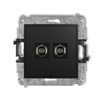 Mechanizm gniazda antenowego podwójnego typu F SAT niklowany, bez pola opisowego Karlik seria MINI 12MGFBO-2 kolor czarny mat