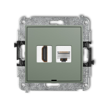 Mechanizm gniazda pojedynczego HDMI 2.0, 4K + gniazda komp. poj. 1xRJ45, kat. 5e, 8-stykowy, bez pola opisowego Karlik seria ICON 61IGHKBO-45e kolor szałwiowy