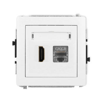 Mechanizm gniazda pojedynczego HDMI 2.1, 8K + gniazda komp. poj. 1xRJ45, kat. 8, ekranowany, 8-stykowy Karlik seria DECO 25DGHK-88 kolor biały mat