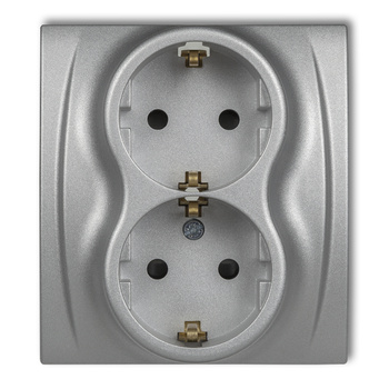Gniazdo podwójne z uziemieniem SCHUKO 2x2P+Z z przesłonami torów Karlik seria LOGO 7LGP-2sp kolor srebrny metalik