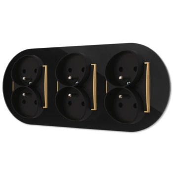 Trzy gniazda podwójne z ramką okrągłą efekt szkła seria ICON kolor czarny/złoty