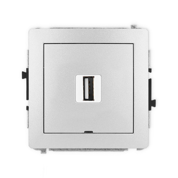 Mechanizm gniazda pojedynczego USB A-A 2.0, bez pola opisowego Karlik seria DECO 7DGUSBBO-1 kolor srebrny metalik