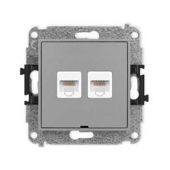 Mechanizm gniazda komputerowego podwójnego 2xRJ45, kat. 5e, 8-stykowy, bez pola opisowego Karlik seria MINI 27MGKBO-2 kolor szary mat