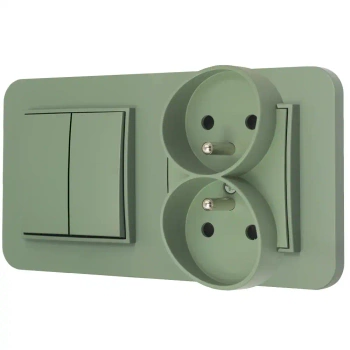 Włącznik podwójny z gniazdem podwójnym z ramką zaokrągloną seria MINI kolor szałwiowy