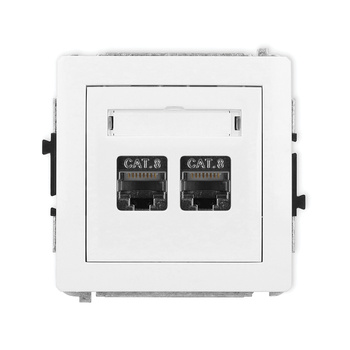 Mechanizm gniazda komputerowego podwójnego 2xRJ45, kat. 8, ekranowany, 8-stykowy Karlik seria DECO 25DGK-12 kolor biały mat