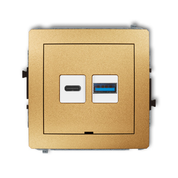 Mechanizm ładowarki USB podwójnej USB C + USB A, 20W max., bez pola opisowego Karlik seria DECO 29DCUSBBO-8 kolor złoty