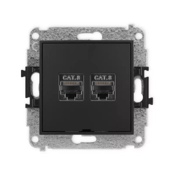 Mechanizm gniazda komputerowego podwójnego 2xRJ45, kat. 8, ekranowany, 8-stykowy, bez pola opisowego Karlik seria MINI 12MGKBO-12 kolor czarny mat