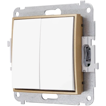 Włącznik podwójny bez ramki karlik mini kolor biały/złoty