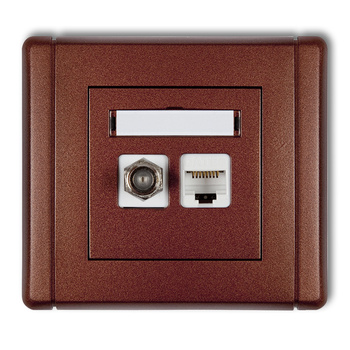 Gniazdo antenowe poj. typu F SAT + gniazdo komp. poj. 1xRJ45, kat. 6 ekranowane, 8-stykowe Karlik seria FLEXI 9FGFK-5 kolor brązowy metalik