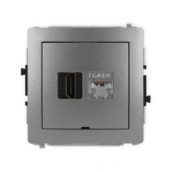 Mechanizm gniazda pojedynczego HDMI 2.0, 4K + gniazda komp. poj. 1xRJ45, kat. 6, ekranowany, 8-stykowy, bez pola opisowego Karlik seria DECO 11DGHKBO-46 kolor grafitowy