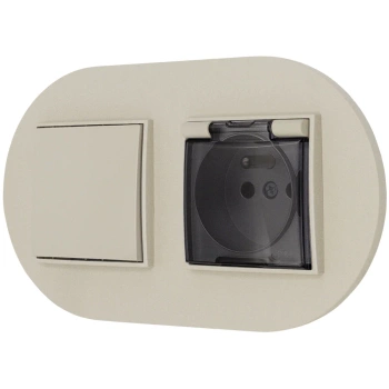 Włącznik pojedynczy z gniazdem hermetycznym z ramką okrągłą seria MINI kolor taupe