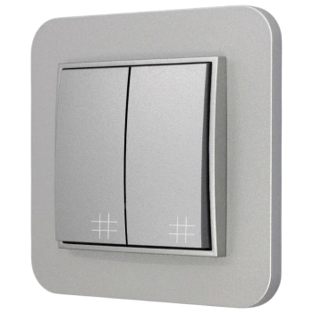 Włącznik krzyżowy podwójny z ramką zaokrągloną seria MINI kolor srebrny