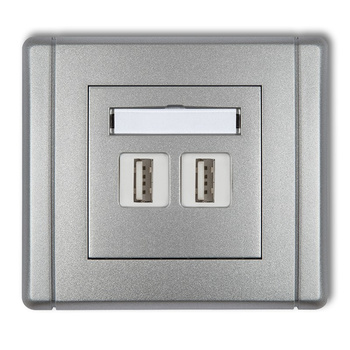 Gniazdo podwójne 2xUSB A-A 2.0 Karlik seria FLEXI 7FGUSB-2 kolor srebrny metalik
