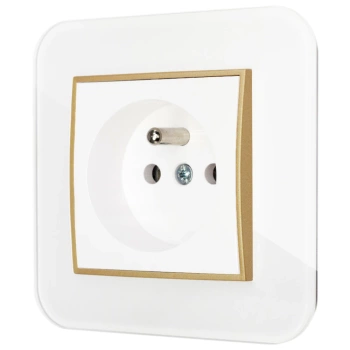 Gniazdo pojedyncze z ramką zaokrągloną efekt szkła seria ICON kolor biały/złoty