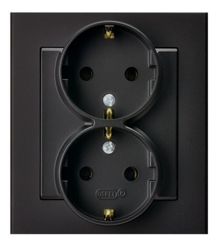 Gniazdo podwójne z uziemieniem schuko kompletne z ramką seria SONATA kolor Czarny metalik symbol GP-2RS/33