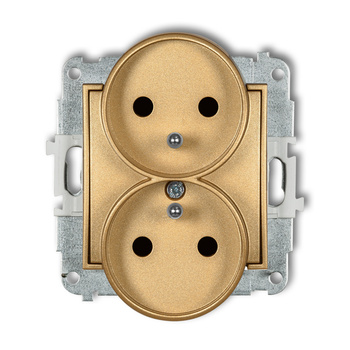 Mechanizm gniazda podwójnego do ramki z uziemieniem 2x2P+Z z przesłonami torów Karlik seria ICON 29IGPR-2zp kolor złoty