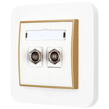 Gniazdo antenowe 2x z ramką zaokrągloną seria MINI kolor biały złoty