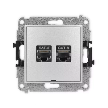 Mechanizm gniazda komputerowego podwójnego 2xRJ45, kat. 8, ekranowany, 8-stykowy, bez pola opisowego Karlik seria ICON 7IGKBO-12 kolor srebrny metalik