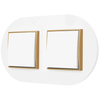 Dwa włączniki pojedyncze z ramką okrągłą seria MINI kolor biały mat/złoty