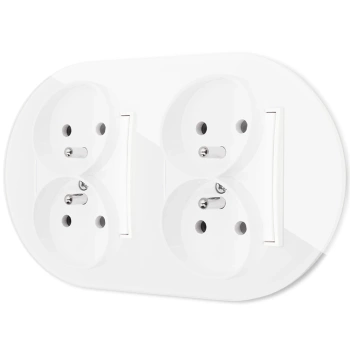 Dwa gniazda podwójne z ramką okrągłą efekt szkła seria ICON kolor biały