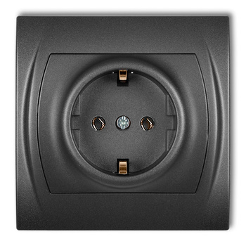 Gniazdo pojedyncze z uziemieniem SCHUKO 2P+Z bez przesłon torów prądowych Karlik seria LOGO 11LGP-1s kolor grafitowy