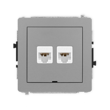 Mechanizm gniazda komputerowego podwójnego 2xRJ45, kat. 6A, 8-stykowy, bez pola opisowego Karlik seria DECO 27DGKBO-8 kolor szary mat