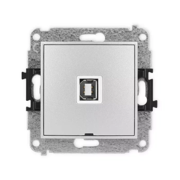 Mechanizm gniazda pojedynczego USB A-B 2.0, bez pola opisowego Karlik seria MINI 7MGUSBBO-3 kolor srebrny metalik