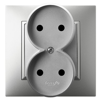 Gniazdo podwójne kompletne z ramką seria ARIA kolor Srebro symbol GP-2U/18