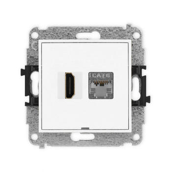 Mechanizm gniazda pojedynczego HDMI 2.0, 4K + gniazda komp. poj. 1xRJ45, kat. 6, ekranowany, 8-stykowy, bez pola opisowego Karlik seria ICON 25IGHKBO-46 kolor biały mat