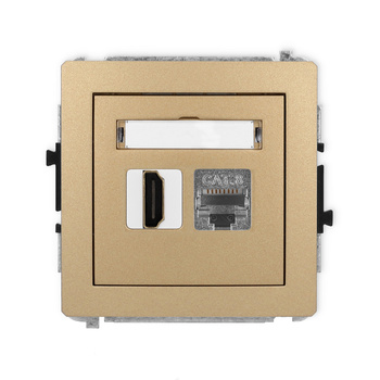 Mechanizm gniazda pojedynczego HDMI 2.1, 8K + gniazda komp. poj. 1xRJ45, kat. 8, ekranowany, 8-stykowy Karlik seria DECO 8DGHK-88 kolor złoty metalik