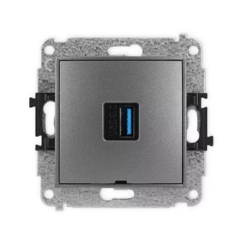 Mechanizm gniazda pojedynczego USB A-A 3.0, bez pola opisowego Karlik seria MINI 11MGUSBBO-5 kolor grafitowy