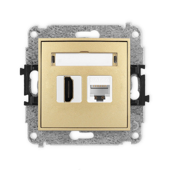 Mechanizm gniazda pojedynczego HDMI 2.0, 4K + gniazda komp. poj. 1xRJ45, kat. 6A, 8-stykowy Karlik seria ICON 29IGHK-46A kolor złoty