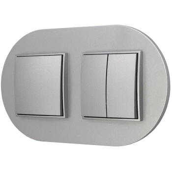 Dwa włączniki pojedynczy i podwójny z ramką okrągłą seria MINI kolor srebrny