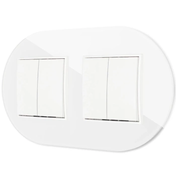 Dwa włączniki podwójne z ramką okrągłą efekt szkła seria ICON kolor biały